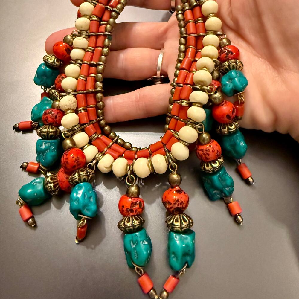 Tibetan Nepal Artificial Stone Multi Charm Beaded Necklace - Picture 7 of 7